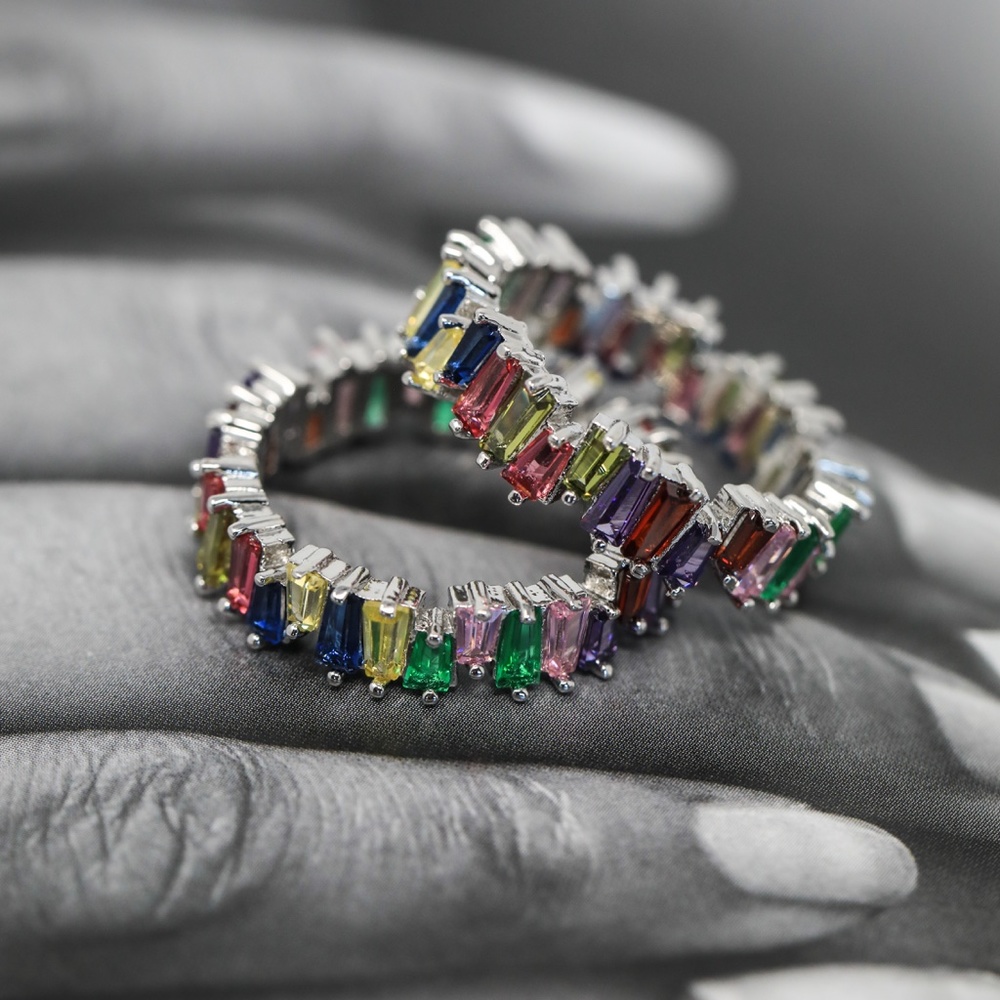 multi colored silver rhinestone ring stackable - Picture 7 of 8
